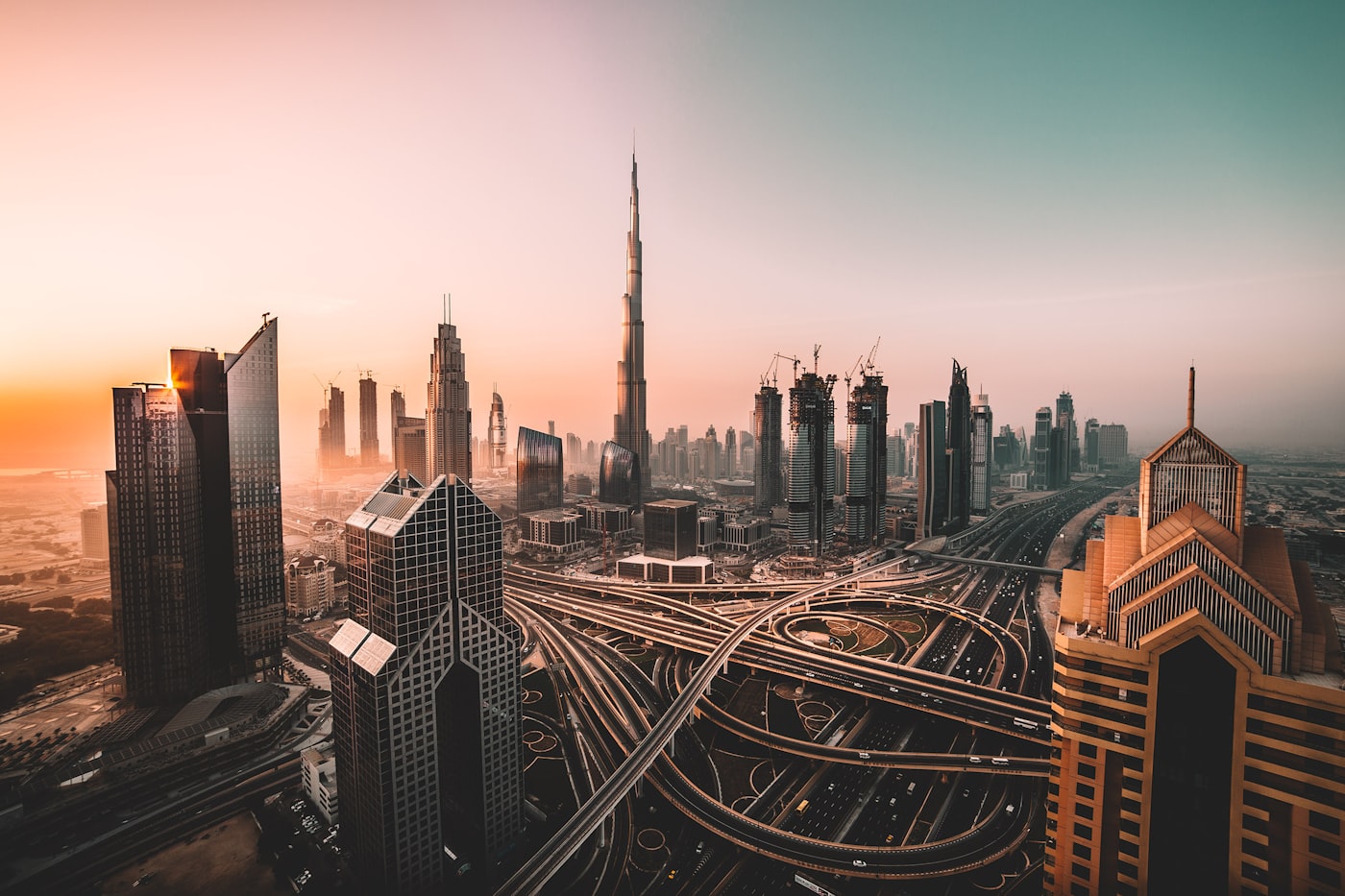 Dubai skyline with Burj Khalifa at dusk